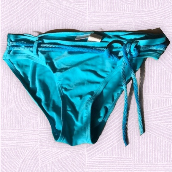 Boho bikini bottom Jr L 11/13 belt blue green aqua - Picture 3 of 15